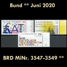 BRD MiNr. 3547-3549 ** Neuausgaben Bund Juni 2020, postfrisch