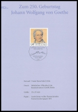 FRG MiNo. 2073 o 250th birthday Joh. Wolfgang von Goethe on Deutsche Post card
