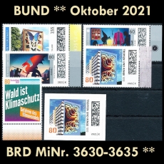 FRG MiNo. 3630-3635 ** New issues Germany October 2021, MNH