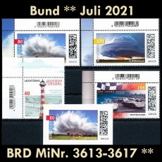 FRG MiNo. 3613-3617 ** New issues Germany July 2021, MNH