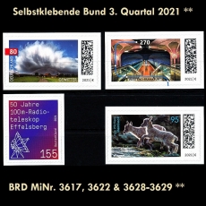 BRD MiNr. 3617, 3622, 3628-3629 ** Selbstklebende Bund 3. Quartal 2021, postfr.