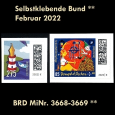 BRD MiNr. 3668-3669 ** Selbstklebende Bund Februar 2022, postfrisch