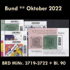 BRD MiNr. 3719-3722 + Block 90 ** Neuausgaben Bund Oktober 2022, postfrisch