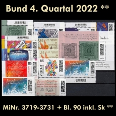 BRD MiNr. 3719-3731+Bl. 90 ** Neuausgaben Bund 4. Quartal 2022, postfr. inkl. Sk