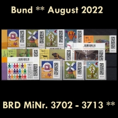 BRD MiNr. 3702-3713 ** Neuausgaben Bund August 2022, postfrisch