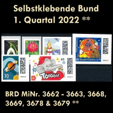 BRD MiNr. 3662-3663, 3668, 3669, 3678 & 3679 ** Selbstkl. Bund Q 1 2022, postfr.