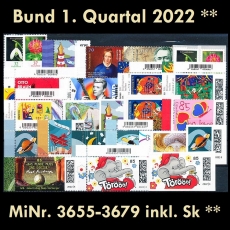 BRD MiNr. 3655-3679 ** Neuausgaben Bund 1. Quartal 2022, postfrisch