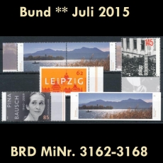 BRD MiNr. 3162-3168 ** Neuausgaben Bund Juli 2015, postfrisch, inkl. Selbstkleb.