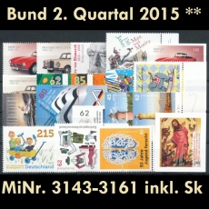 BRD MiNr. 3143-3161 ** Neuausgaben Bund 2. Quartal 2015, postfr. inkl. Selbstkl.