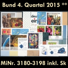 BRD MiNr. 3180-3198 ** Neuausgaben Bund 4. Quartal 2015, postfr. inkl. Selbstkl.