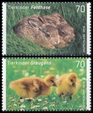 FRG MiNo. 3217-3218 set ** Series baby animals: hare and greylag, MNH