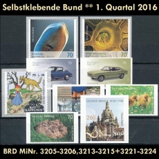 FRG MiNo. 3205-3224 ** Self-adhesives Germany Q1 2016, MNH, unprinted back