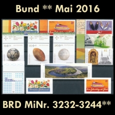 FRG MiNo. 3232-3244 ** New issues Germany may 2016, MNH, inkl. self-adhesives