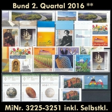 BRD MiNr. 3225-3251 ** Neuausgaben Bund 2. Quartal 2016, postfr. inkl. Selbstkl.