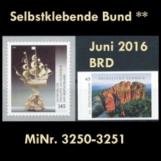 FRG MiNo. 3250-3251 ** Self adhesives Germany june 2016, MNH
