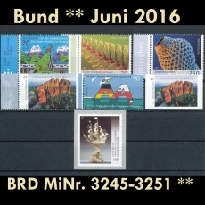 BRD MiNr. 3245-3251 ** Neuausgaben Bund Juni 2016, postfr., inkl. Sk unbedr. RS
