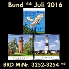 BRD MiNr. 3252-3254 ** Neuausgaben Bund Juli 2016, postfrisch