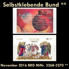 FRG MiNo. 3268-3270 ** Self adhesives Germany november 2016, MNH