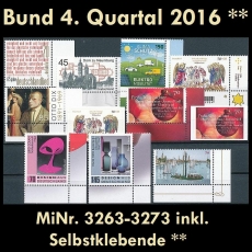 BRD MiNr. 3263-3273 ** Neuausgaben Bund 4. Quartal 2016, postfr. inkl. Selbstkl.