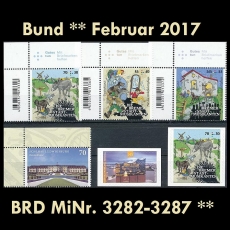 FRG MiNo. 3282-3287 ** New issues Germany february 2017, MNH incl. self-adhesive