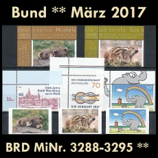 BRD MiNr. 3288-3295 ** Neuausgaben Bund März 2017, postfrisch inkl. Selbstkl.