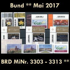 FRG MiNo. 3303-3313 ** New issues Germany may 2017, MNH incl. self-adhesive