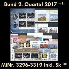 BRD MiNr. 3296-3319 ** Neuausgaben Bund 2. Quartal 2017, postfr. inkl. Selbstkl.
