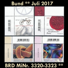 BRD MiNr. 3320-3323 ** Neuausgaben Bund Juli 2017, postfrisch