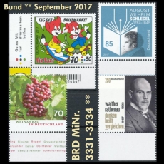 BRD MiNr. 3331-3334 ** Neuausgaben Bund September 2017, postfrisch