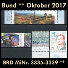 BRD MiNr. 3335-3339 ** Neuausgaben Bund Oktober 2017, postfrisch