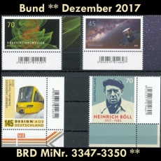 BRD MiNr. 3347-3350 ** Neuausgaben Bund Dezember 2017, postfrisch