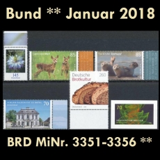 BRD MiNr. 3351-3356 ** Neuausgaben Bund Januar 2018, postfrisch