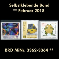 BRD MiNr. 3362-3364 ** Selbstklebende Bund Februar 2018, postfrisch