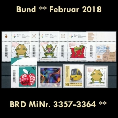 FRG MiNo. 3357-3364 ** New issues Germany february 2018, MNH, incl. self-adh.