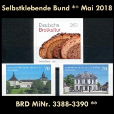 BRD MiNr. 3388-3390 ** Selbstklebende Bund Mai 2018, postfrisch