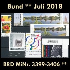 BRD MiNr. 3399-3406 ** Neuausgaben Bund Juli 2018, inkl. Selbstkleb., postfrisch