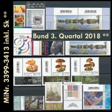 BRD MiNr. 3399-3413 ** Neuausgaben Bund 3. Quartal 2018, postfr. inkl. Sk