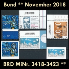 BRD MiNr. 3418-3423 ** Neuausgaben Bund November 2018, postfrisch