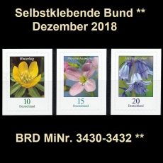 FRG MiNo. 3430-3432 ** Self-Adhesives Germany December 2018, MNH