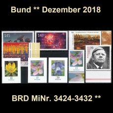 BRD MiNr. 3424-3432 ** Neuausgaben Bund Dezember 2018, postfrisch