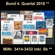 BRD MiNr. 3414-3432 ** Neuausgaben Bund 4. Quartal 2018, postfr. inkl. Sk