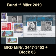 FRG MiNo. 3447-3452 + block 83 ** New issues Germany march 2019, MNH