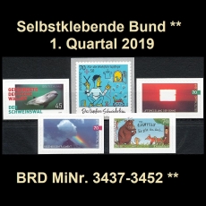 FRG MiNo. 3437-3452 ** Self-adhesives Germany Q1 2019, MNH