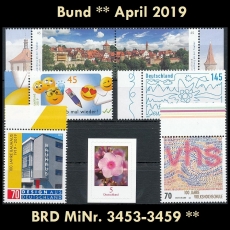 FRG MiNo. 3453-3459 ** New issues Germany april 2019 incl. self-adhesives, MNH