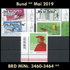 FRG MiNo. 3460-3464 ** New issues Germany may 2019, MNH