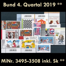 BRD MiNr. 3495-3508 ** Neuausgaben Bund 4. Quartal 2019, postfr. inkl. Sk