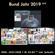 BRD Jahrgang 2019 ** MiNr. 3433-3508 + Block 83-84 inkl. Selbstklebende