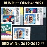 BRD MiNr. 3630-3635 ** Neuausgaben Bund Oktober 2021, postfrisch