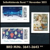 FRG MiNo. 3641-3643 ** Self-Adhesives Germany November 2021, MNH