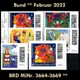 FRG MiNo. 3664-3669 ** New issues Germany February 2022, MNH